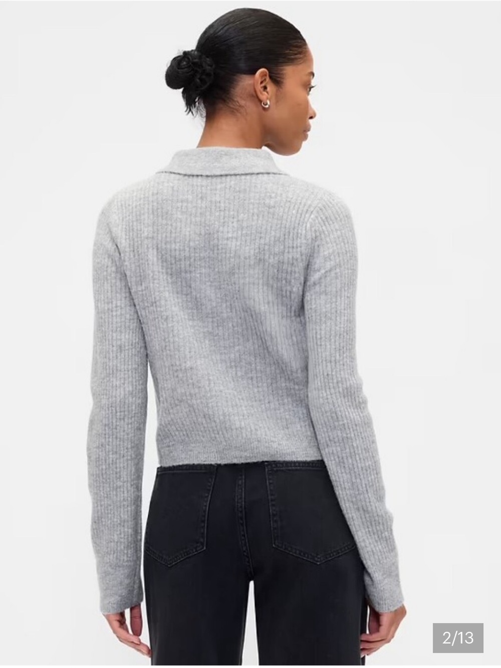 GAP Gray Fitted Button-Front Ribbed Collared Cardigan Sweater - Picture 2 of 8